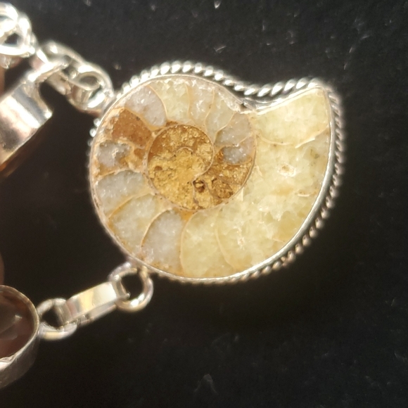 New Ammonite Fossil and Smoky Topaz 925 Silver Necklace. - Picture 4 of 16